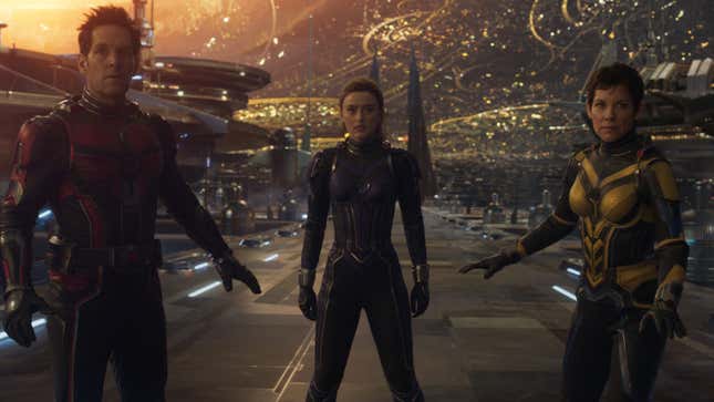 Ant-Man and the Wasp: Quantumania stars (L-R) Paul Rudd, Kathryn Newton, and Evangeline Lily, and opened on February 17 to mixed reviews.